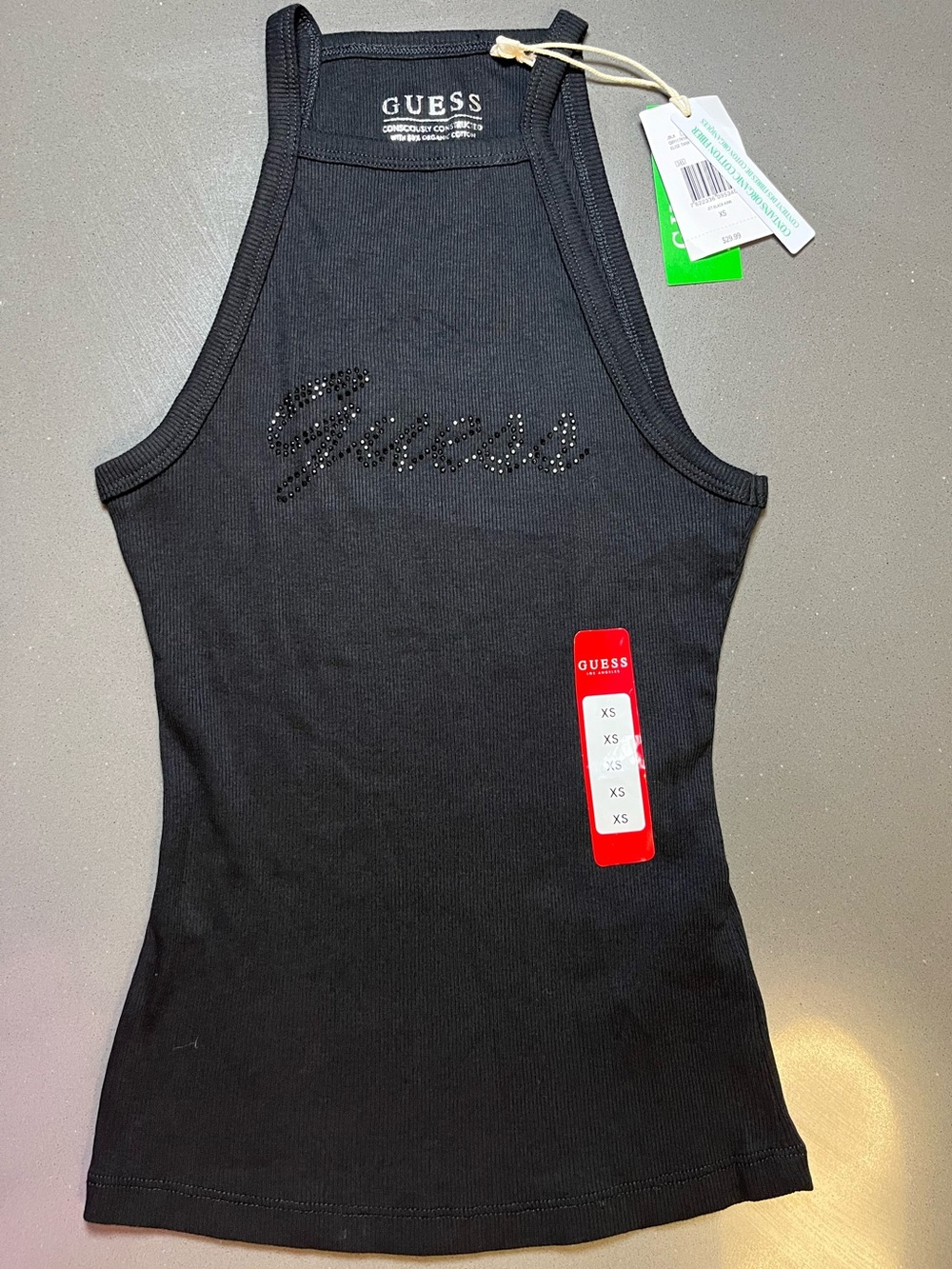 GUESS Black Rhinestone Logo Racerback Tank